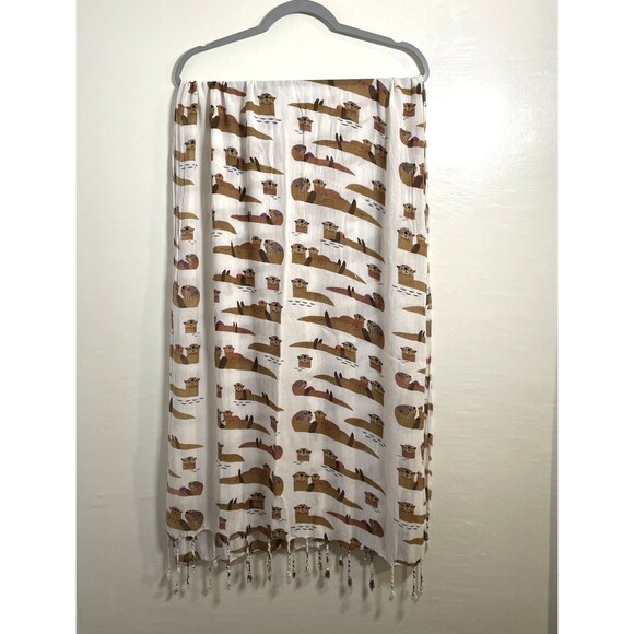 Monterey Aquarium Bay Women’s Scarf Design By Alexander Vidal Sea Otters 27/66" - Picture 3 of 8